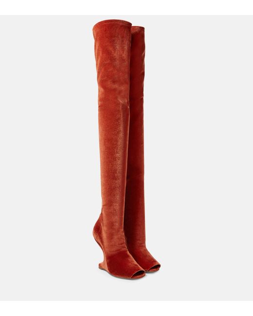 Rick Owens Cantilever Velvet Overtheknee Boots in Red Lyst