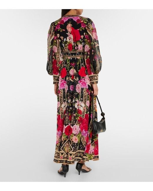 Camilla Red Floral Printed Silk Maxi Dress
