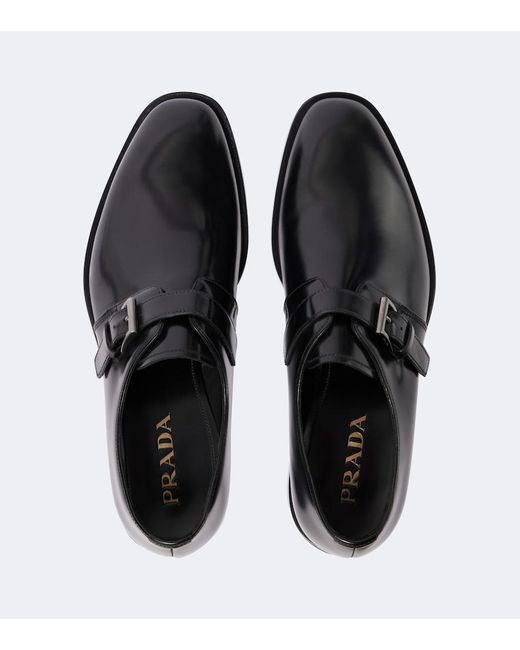 Prada Black Leather Monk Strap Shoes for men