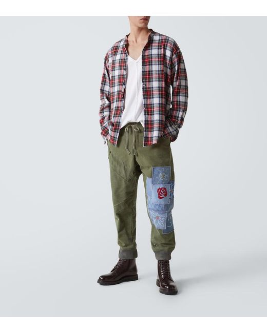 Greg Lauren Green Patchwork Cotton Sweatpants for men