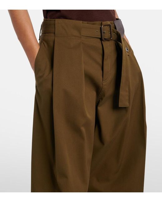 Loewe Brown Belted Pleated High-Rise Cotton And Silk Wide-Leg Pants