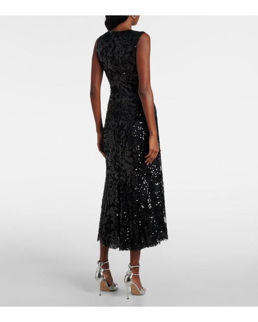 Victoria Beckham Black Sequined Gathered Midi Dress