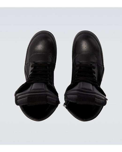 Rick Owens Black Geobasket Leather High-Top Sneakers for men