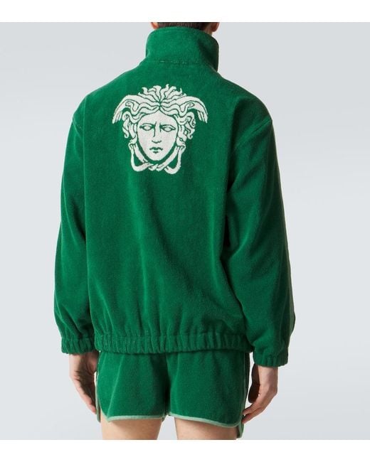 Versace Green Medusa Cotton Terry Zip-Up Sweatshirt for men