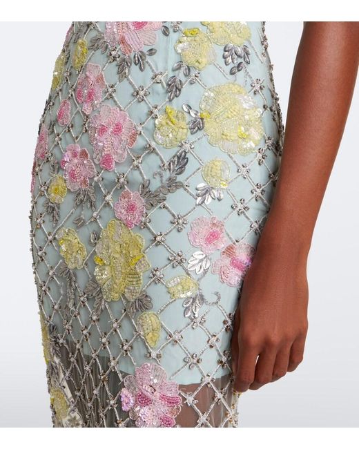 La Fuori White Celeste Jardin Embellished Midi Dress