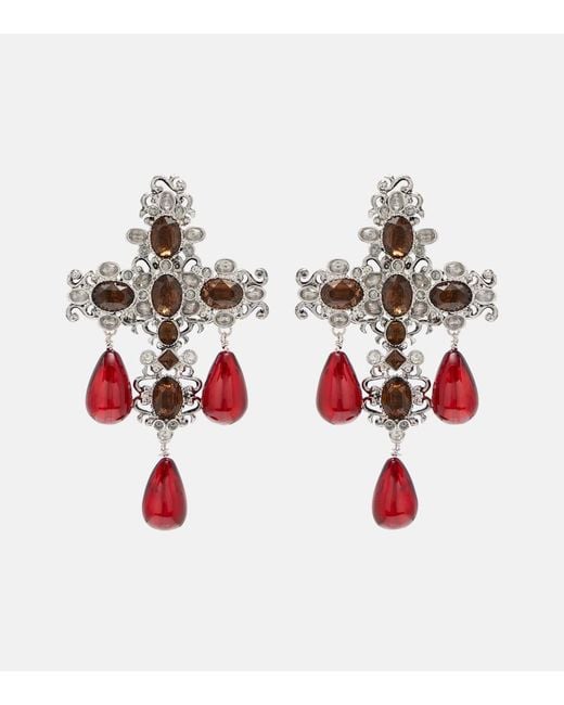 Saint Laurent Red Cross Embellished Clip-On Earrings