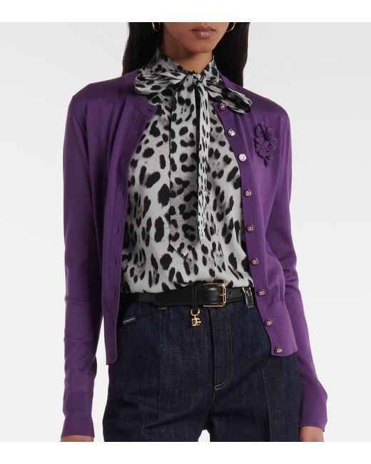 Dolce & Gabbana Purple Silk Round-Neck Cardigan