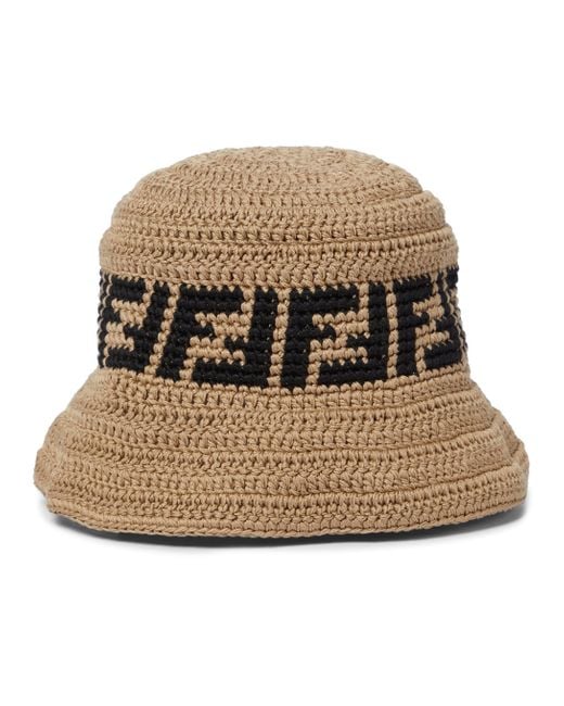 Fendi Natural Ff Logo Crochet Bucket Hat