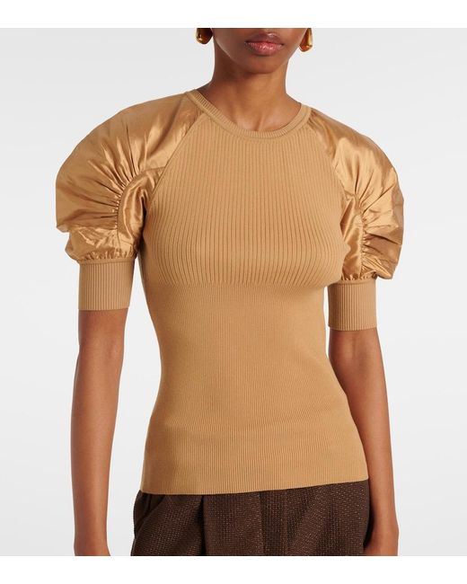 Max Mara Brown Ribbed-Knit Crepe Top