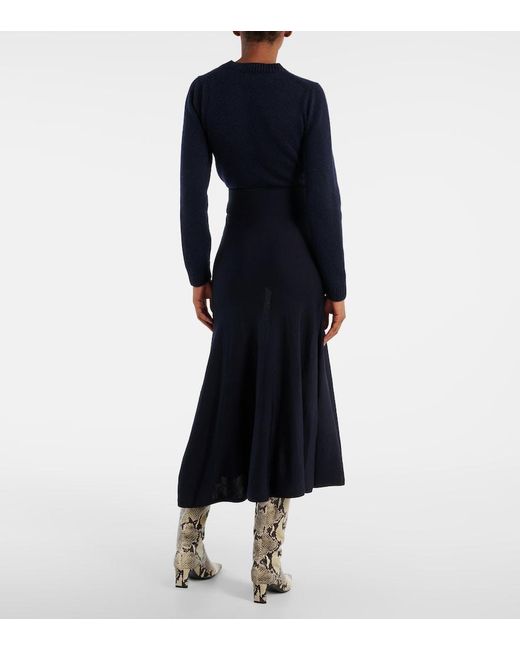 Khaite Blue Mayu Wool Midi Skirt