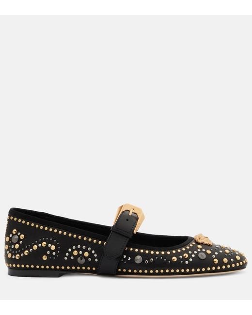 Versace Black La Medusa Leather Mary Jane Flats
