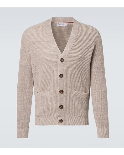 Brunello Cucinelli Natural Ribbed-Knit Linen And Cotton Cardigan for men