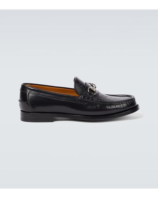 Gucci Black Horsebit Debossed GG Leather Loafers for men