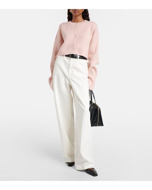 Totême  Pink Cropped Wool-Blend Cardigan