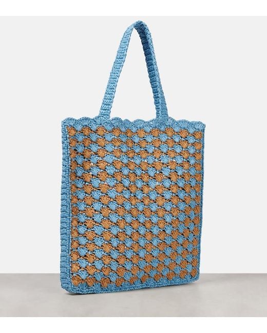 Prada Blue Light And Caramel Crochet Shopping Bag