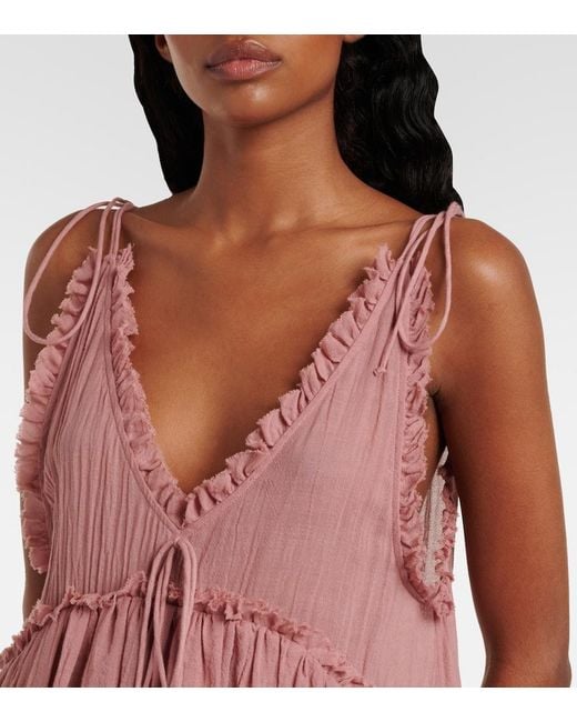 The Attico Pink Ruffled Cotton Gauze Minidress