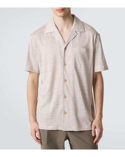 Brioni Pink Striped Linen And Cotton Shirt for men