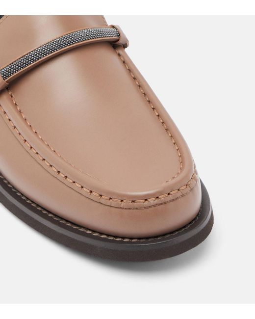 Brunello Cucinelli Brown Monili Leather Loafers