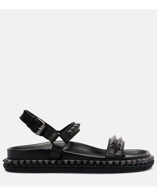 Christian Louboutin Black Pyrabizz Waxed-Leather Flat Sandals
