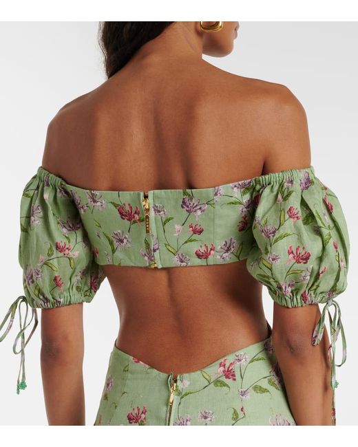 Agua Bendita Green Cielo Honeysuckle Floral Linen Maxi Dress