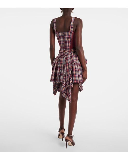 Vivienne Westwood Red Puppy Checked Linen-Blend Corset