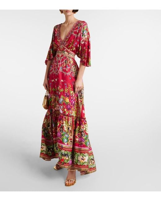 Camilla Red Printed Silk Maxi Dress