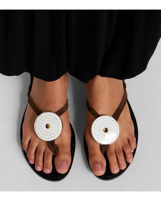 Amanu Brown Vamizi Embellished Suede Thong Sandals