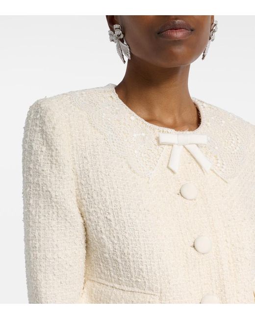 Self-Portrait Natural Lace-Trimmed Boucle Jacket