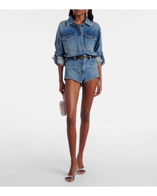 Self-Portrait Blue Embellished Denim Romper