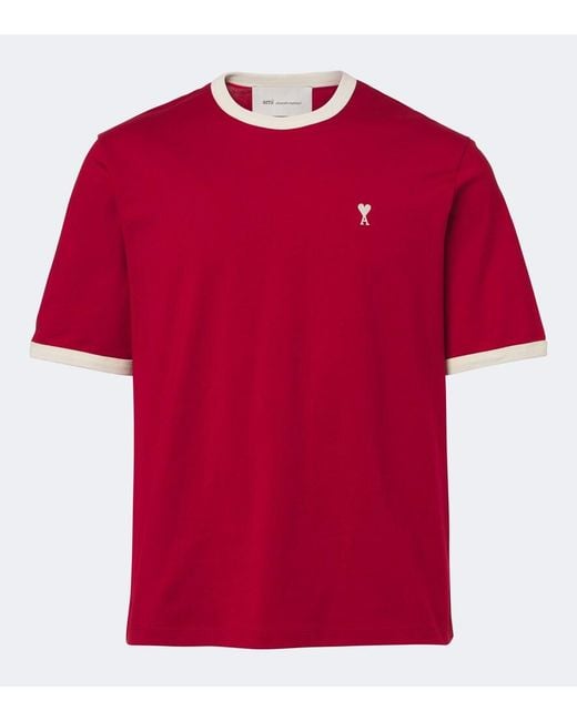 AMI Red Ami De Cour Cotton Jersey T-Shirt for men
