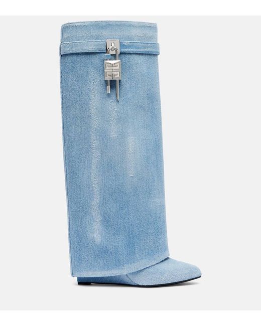 Givenchy Blue Shark Lock Washed Denim Boots