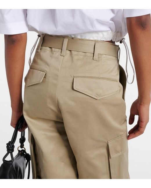 Sacai Natural High-Rise Cotton Gabardine Wide-Leg Pants