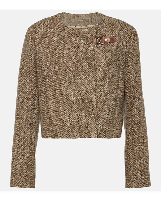 Chloé Brown Embellished Cropped Wool-blend Tweed Jacket