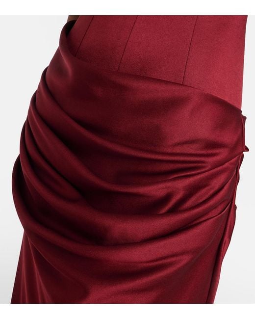 Alex Perry Red Draped Crepe Satin Bustier Gown