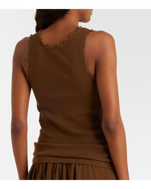 Miu Miu Brown Lace-Trimmed Pointelle Cotton Tank Top
