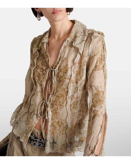 Acne Natural Bluse aus Baumwolle und Seidenchiffon