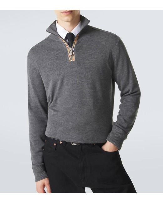 Burberry Gray Wool Half-Zip Sweater for men