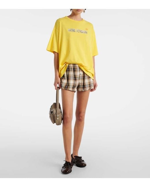 Acne Yellow Logo Cotton-Blend Jersey T-Shirt