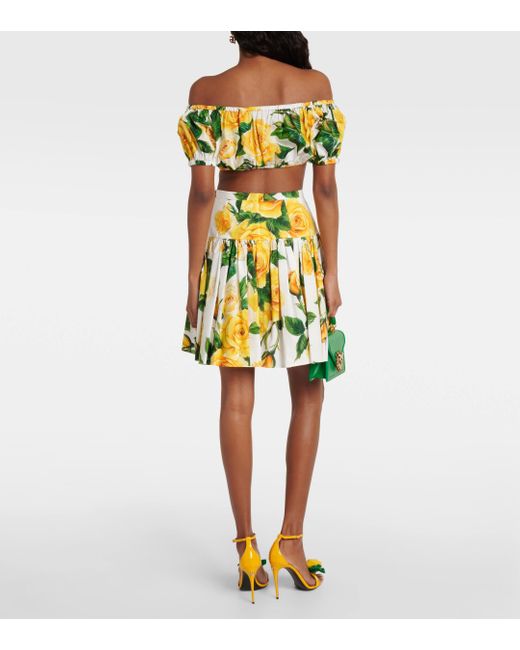 Short circle skirt in yellow rose-print cotton Dolce & Gabbana en coloris Multicolor