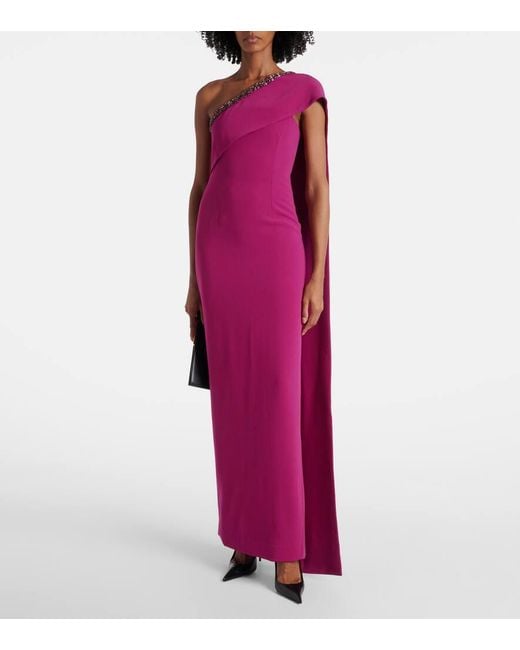 Roland Mouret Purple Caped Embellished Satin Crepe Gown