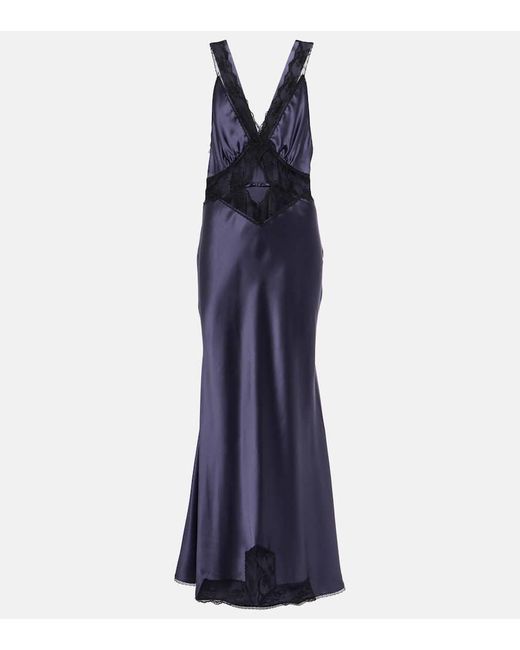 Sir. The Label Blue Aries Lace-trimmed Silk Satin Gown