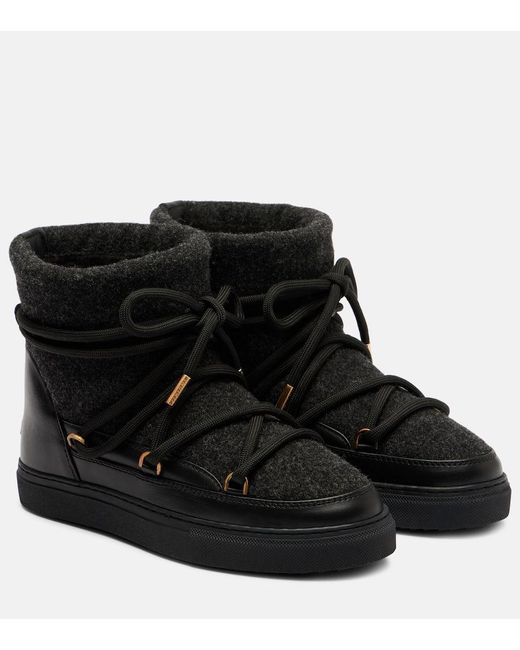 Inuikii Black Felt Leather-Trimmed Snow Boots