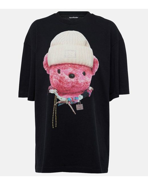 Acne Black Bedrucktes T-Shirt aus Baumwoll-Jersey