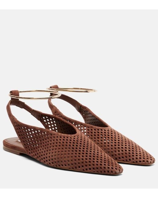 Jil Sander Brown Perforated Suede Slingback Flats