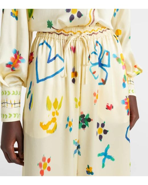 ALÉMAIS Metallic Sidi Floral Silk Palazzo Pants