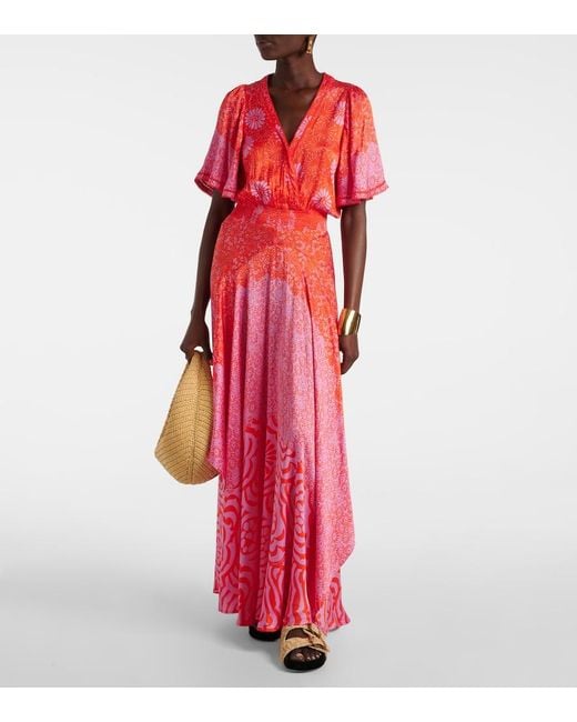 Poupette Red Mabelle Printed Front-Slit Maxi Dress