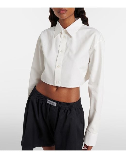 Balenciaga White Cropped Cotton And Silk Poplin Shirt