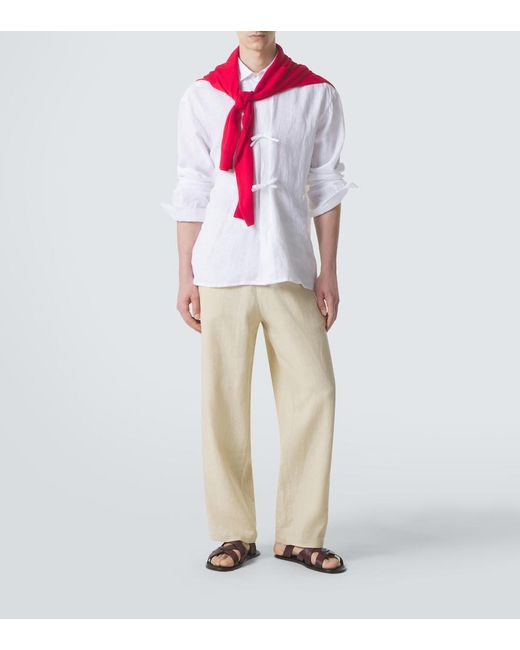 Kiton White Dorian Bow-Detail Linen Shirt for men