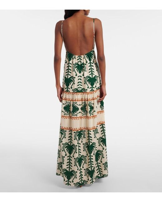 Johanna Ortiz Green Printed Cotton Poplin Maxi Dress