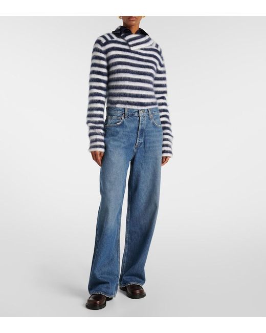 Agolde Blue Low Slung Baggy Mid-Rise Wide-Leg Jeans